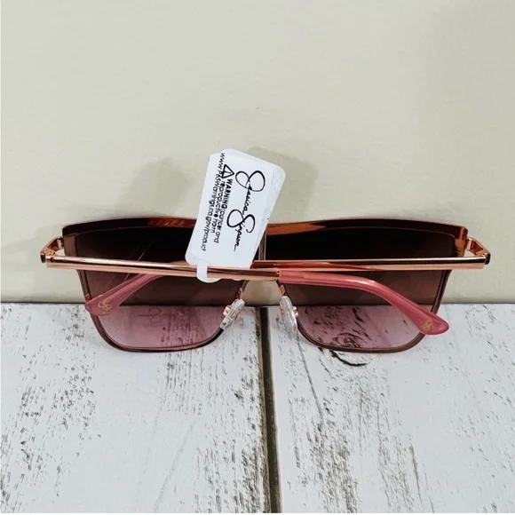 Jessica Simpson Rose Gold Metal Frame Square Shield Sunglasses Eyewear J6100 - Picture 3 of 14